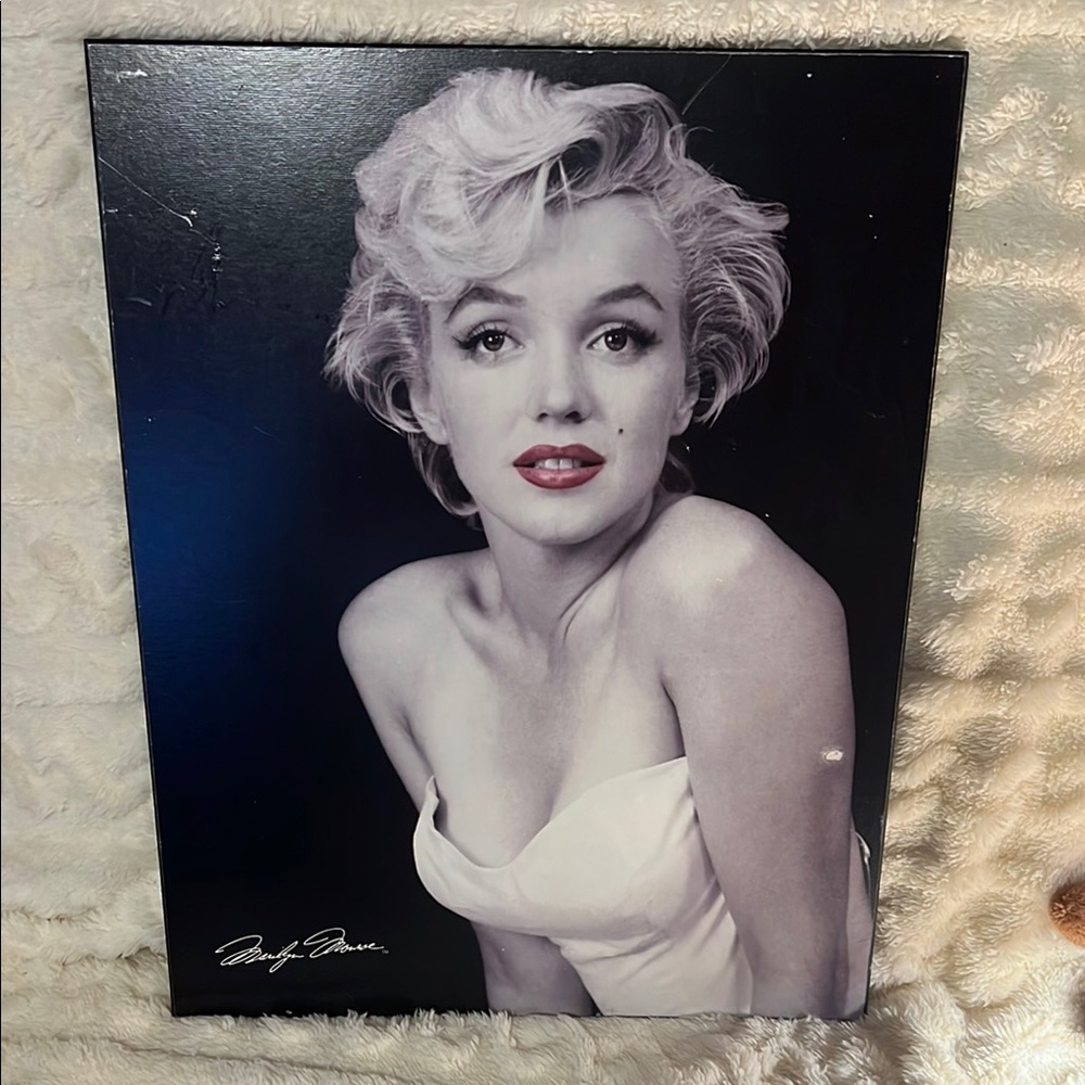 Vintage Black and White Marilyn Monroe Painted ON Wood Art. 18” X 14”